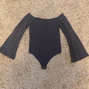 Express - Charcoal grey off the shoulder bodysuit, bell sleeves